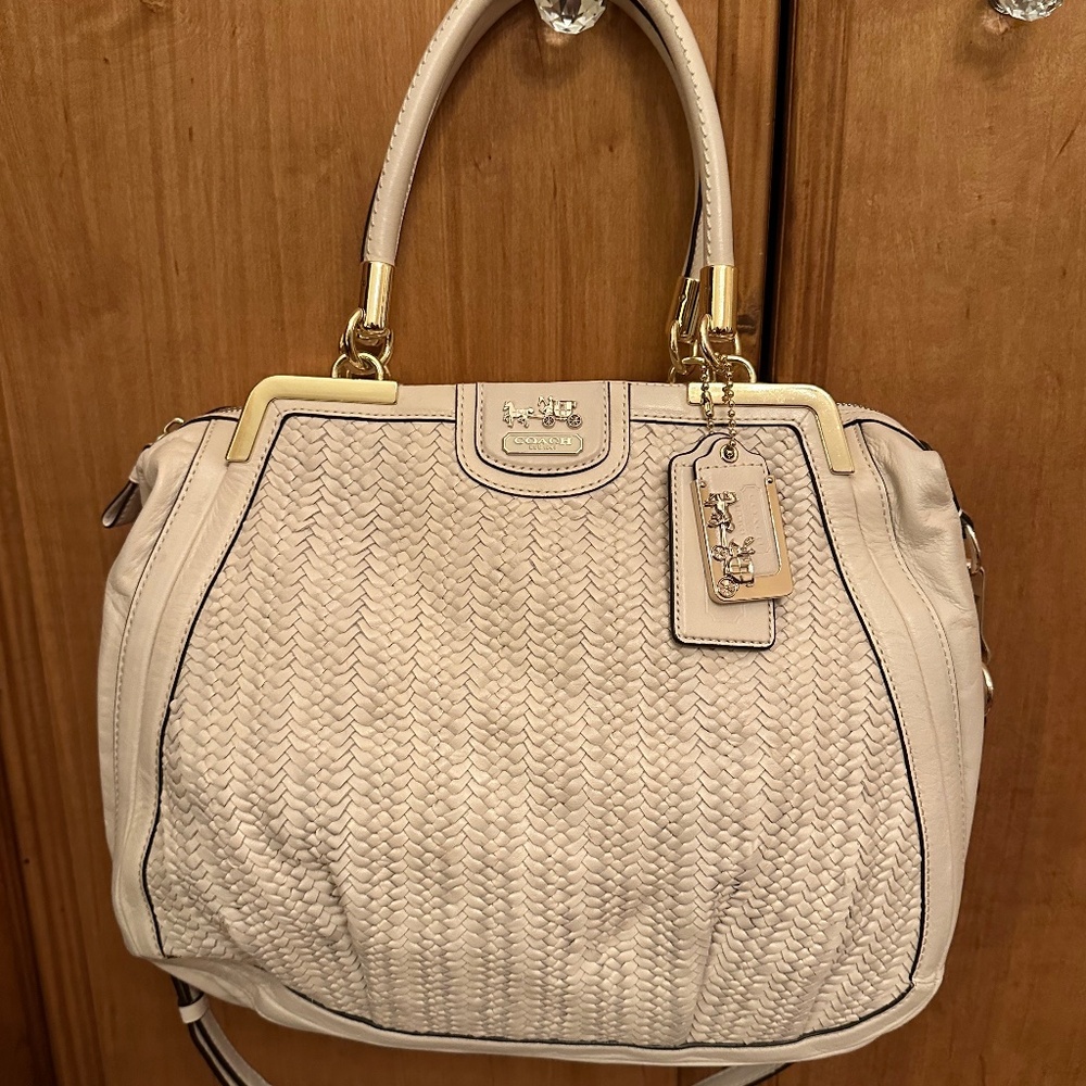 Coach Madison Pinnacle Woven Leather Lily Parchment 23489 MSRP $1200